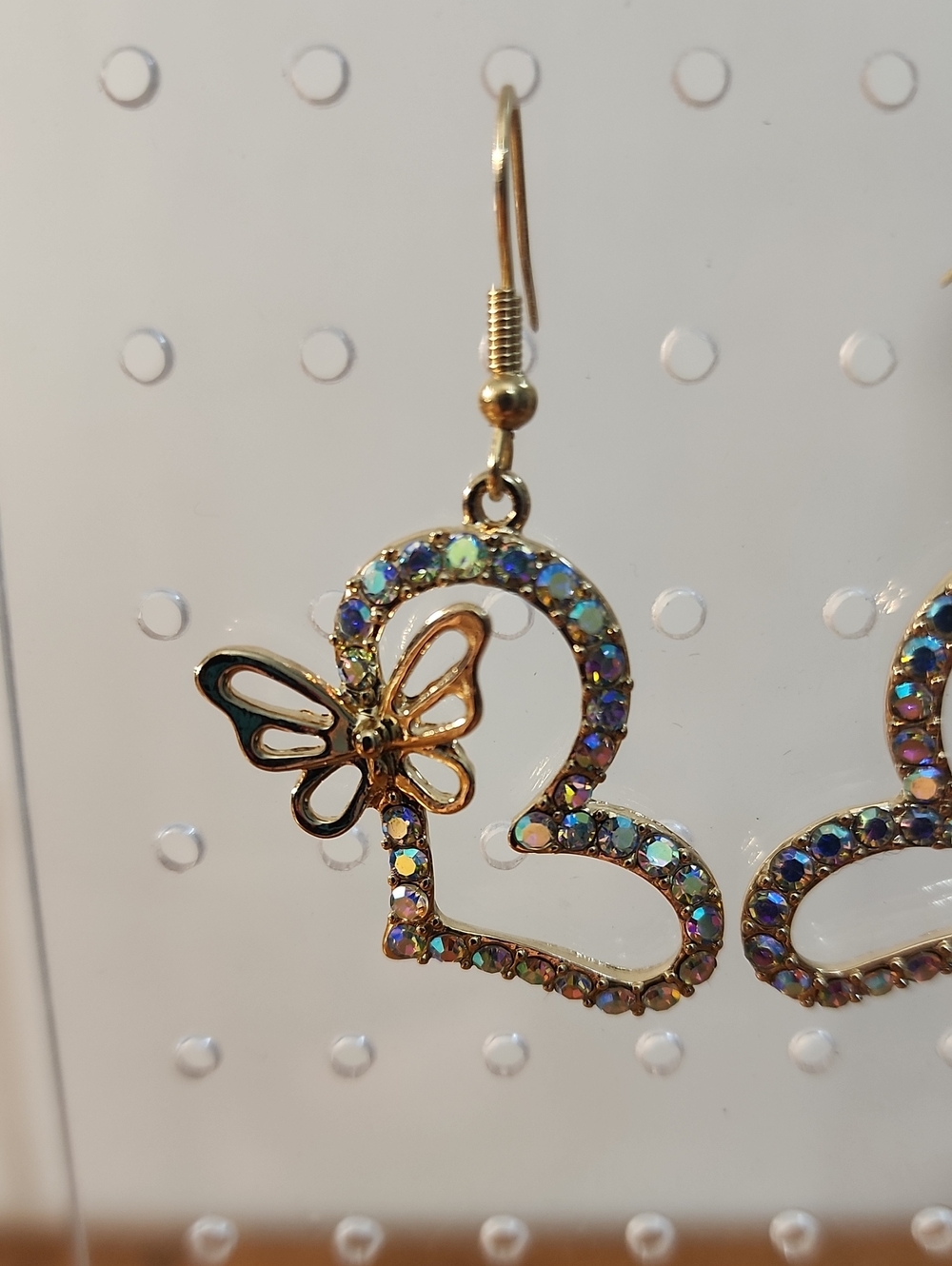 2pcs Rhinestone Heart & Butterfly Decor Earrings Valentines, Mom, Mother, - Picture 8 of 16